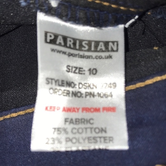 PARISIAN stretchy bell bottom ruffle jeans raw hem dark blue size 10 - Picture 4 of 6